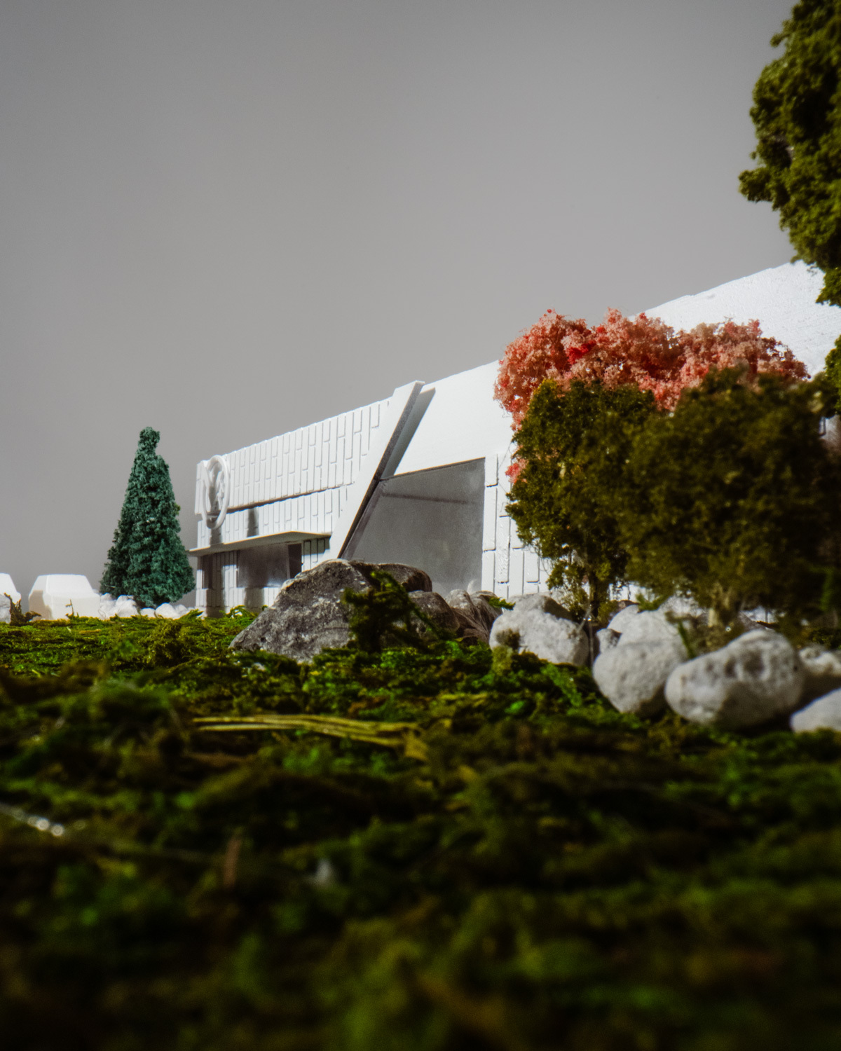 Scale model of the future Vertical Climbing and Fitness building and its landscaped entrance.
